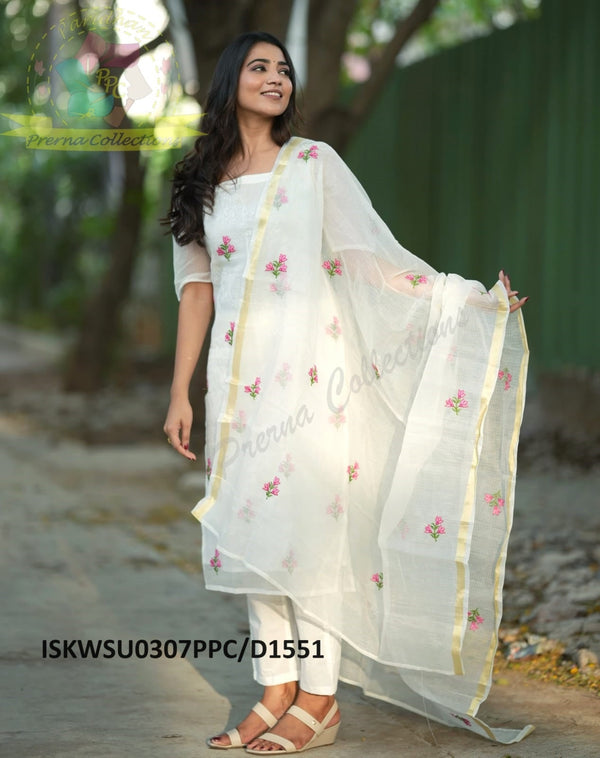 Kota Doriya Kurti With Cotton Pant And Embroidered Dupatta-ISKWSU0307PPC/D1551