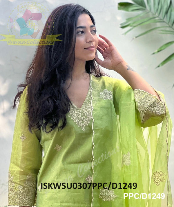 Embroidered Chanderi Silk Kurti With Silk Pant And Organza Dupatta-ISKWSU0307PPC/D1249