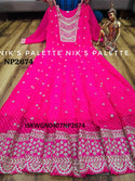 Embroidered Georgette Gown With Dupatta-ISKWGN0407NP2674