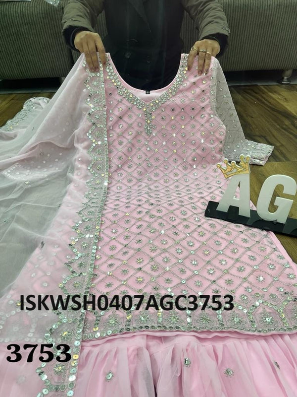 Embroidered Georgette Kurti With Sharara And Dupatta-ISKWSH0407AGC3753