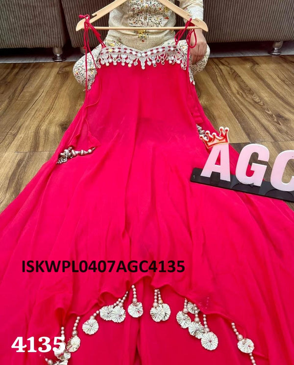 Embroidered Georgette Top With Palazzo-ISKWPL0407AGC4135