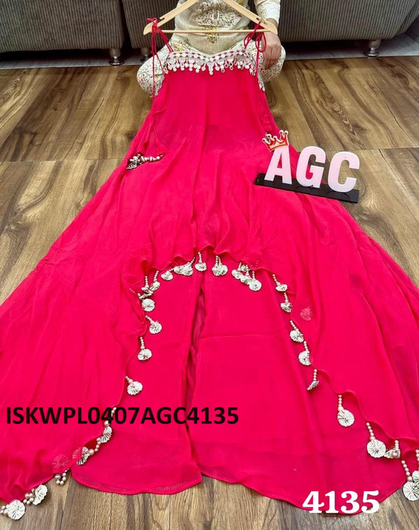 Embroidered Georgette Top With Palazzo-ISKWPL0407AGC4135