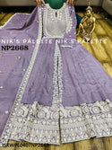 Chinon Silt Anarkali Kurti With Palazzo And Embroidered Dupatta-ISKWPL0407NP2668