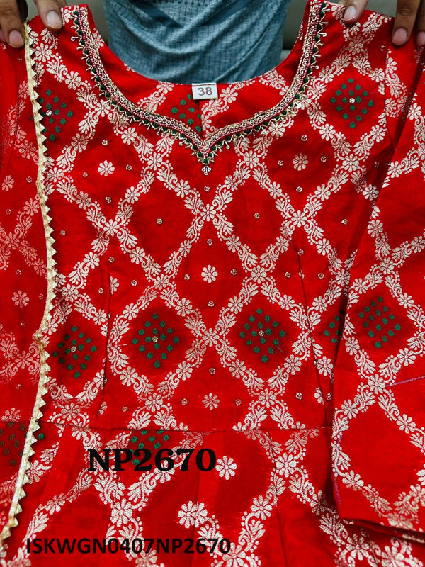 Banarasi Weaved Silk Gown With Net Dupatta-ISKWGN0407NP2670