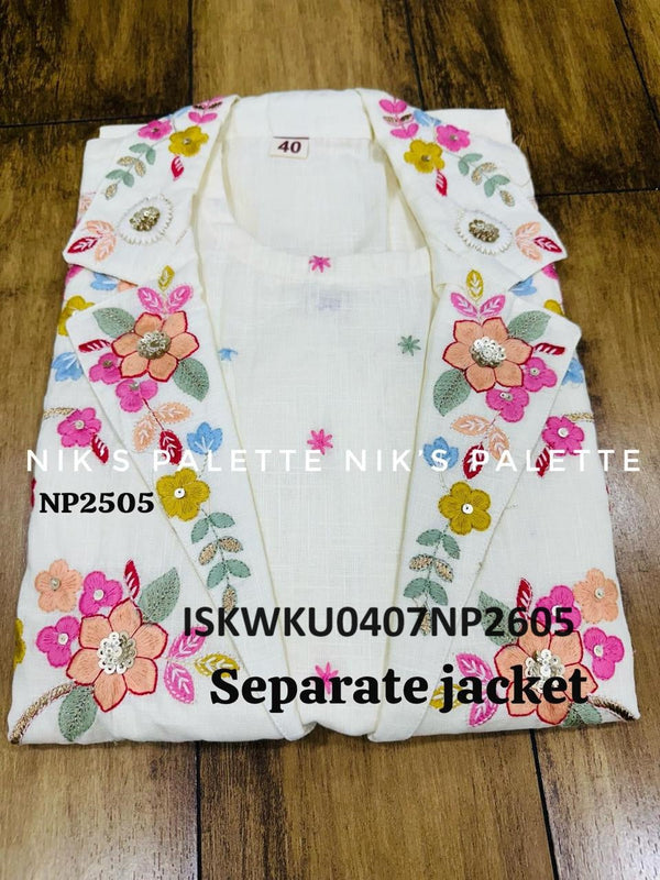 Embroidered Linen Cotton Kurti With Separated Jacket-ISKWKU0407NP2605