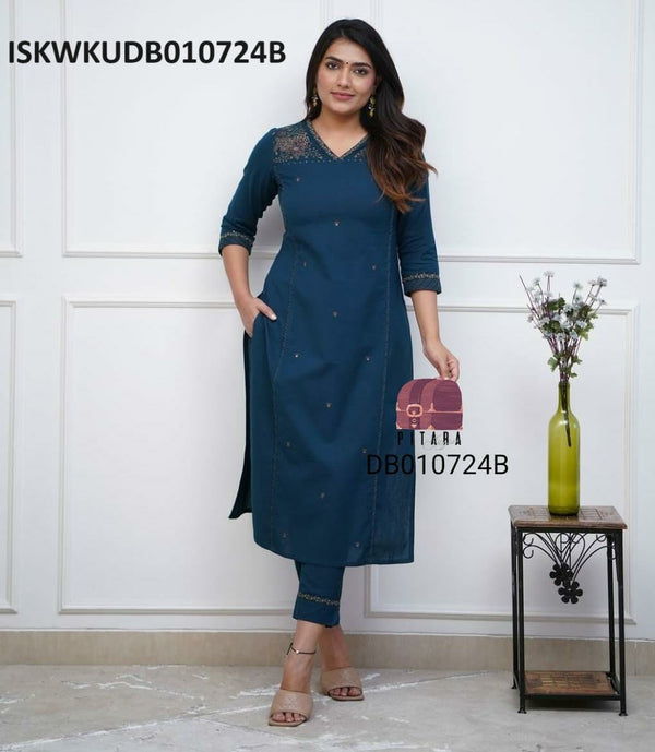 Embroidered Cotton Linen Kurti With Pant-ISKWKUDB010724B