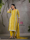 Lehariya Printed Cotton Kurti With Pant And Dupatta-ISKWSUFC050724R/FC050724Y