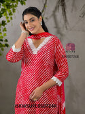 Lehariya Printed Cotton Kurti With Pant And Dupatta-ISKWSUFC050724R/FC050724Y