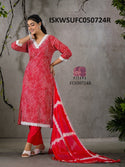 Lehariya Printed Cotton Kurti With Pant And Dupatta-ISKWSUFC050724R/FC050724Y