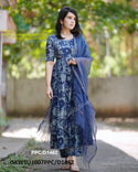 Indigo Printed Cotton Anarkali Kurti With Pant And Kota Doriya Dupatta-ISKWSU1007PPC/D1462