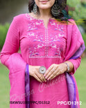 Handloom Cotton Kurti With Pant And Linen Dupatta-ISKWSU1007PPC/D1312