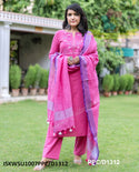 Handloom Cotton Kurti With Pant And Linen Dupatta-ISKWSU1007PPC/D1312