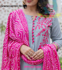 Handloom Cotton Kurti With Pant And Bandhani Printed Cotton Silk Dupatta-ISKWSU1007PPC/D1324