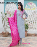 Handloom Cotton Kurti With Pant And Bandhani Printed Cotton Silk Dupatta-ISKWSU1007PPC/D1324