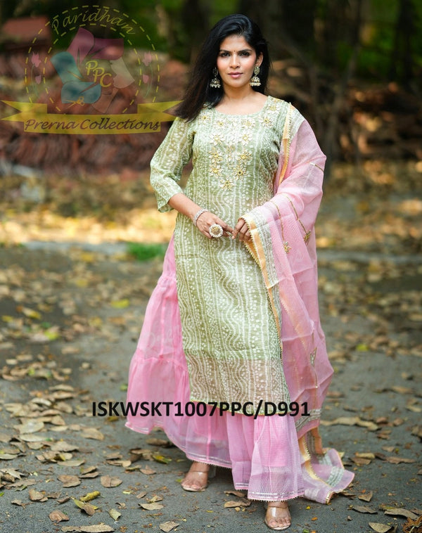 Bandhani Printed Kota Doriya Kurti With Skirt And Dupatta-ISKWSKT1007PPC/D991