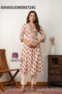 Floral Printed Cotton Kurti With Pant And Dupatta-ISKWSUDB090724C