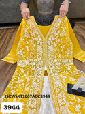 Embroidered Chanderi Front Slit Crop Top With Schiffli Skirt-ISKWSKT1007AGC3944