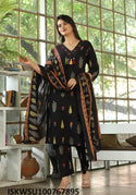 Printed Cotton Anarkali Kurti With Pant And Dupatta-ISKWSU100767895