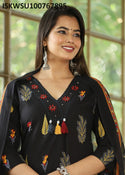 Printed Cotton Anarkali Kurti With Pant And Dupatta-ISKWSU100767895