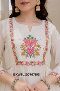 Embroidered Malmal Anarkali Kurti With Pant And Dupatta-ISKWSU100767893