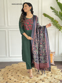 Handloom Kurti With Pant And Kantha Printed Silk Dupatta-ISKWSU100767892