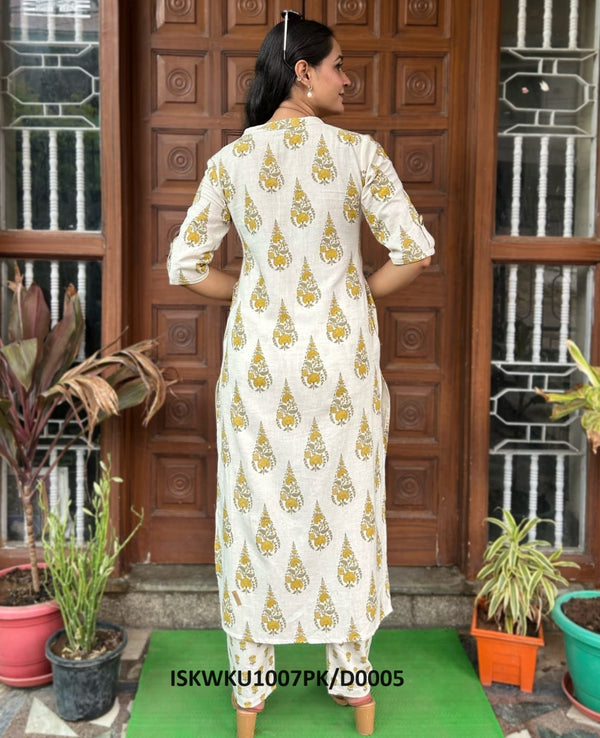 Mughal Printed Khadi Cotton Princess Cut A-Line Kurti With Pant-ISKWKU1007PK/D0005
