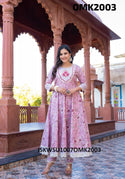 Floral Printed Cotton Anarkali Kurti With Pant And Chiffon Dupatta-ISKWSU1007OMK2003