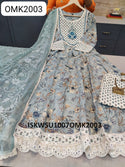 Floral Printed Cotton Anarkali Kurti With Pant And Chiffon Dupatta-ISKWSU1007OMK2003