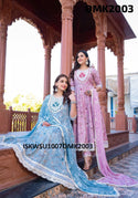 Floral Printed Cotton Anarkali Kurti With Pant And Chiffon Dupatta-ISKWSU1007OMK2003