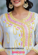 Floral Printed Cotton Kurti With Pant And Chiffon Dupatta-ISKWSU1007OMK2019