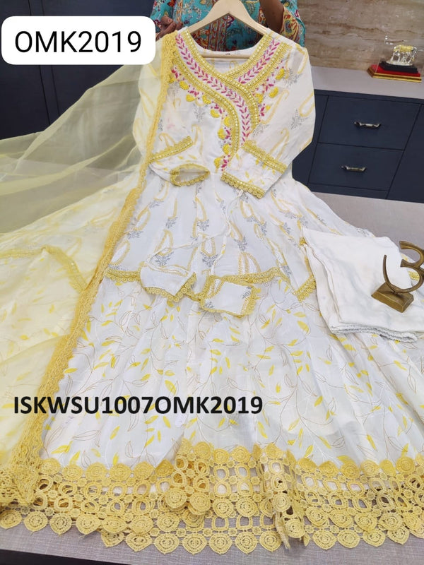 Floral Printed Cotton Kurti With Pant And Chiffon Dupatta-ISKWSU1007OMK2019