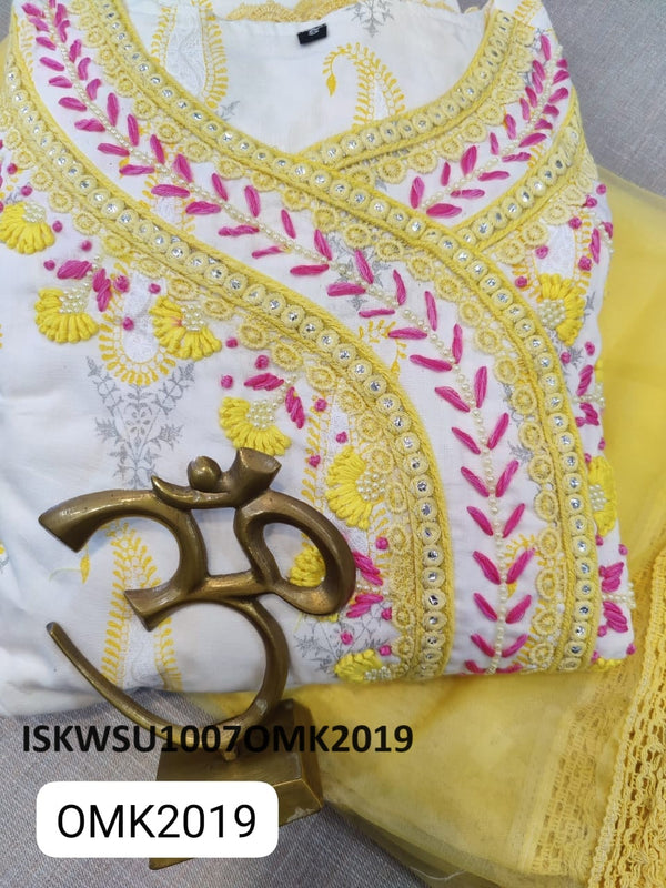 Floral Printed Cotton Kurti With Pant And Chiffon Dupatta-ISKWSU1007OMK2019