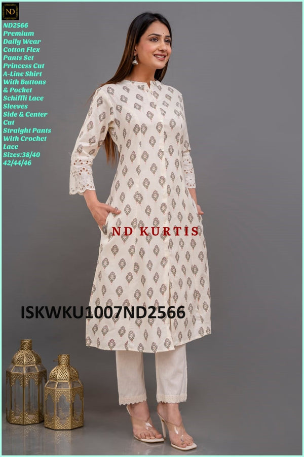 Printed Cotton Princess Cut A-Line Kurti With Pant-ISKWKU1007ND2566
