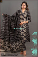 Printed Cotton A-Line Kurti With Pant And Malmal Cotton Dupatta-ISKWSU1007ND2896/ND2897