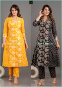 Printed Cotton A-Line Kurti With Pant And Malmal Cotton Dupatta-ISKWSU1007ND2896/ND2897