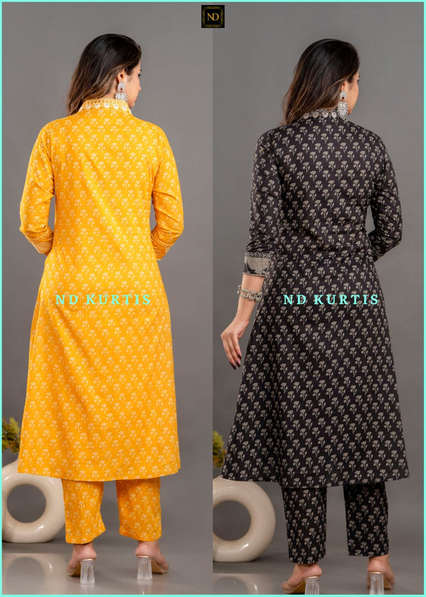 Printed Cotton A-Line Kurti With Pant And Malmal Cotton Dupatta-ISKWSU1007ND2896/ND2897