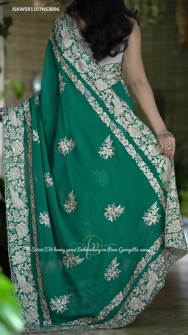 Embroidered Georgette Saree With Blouse-ISKWSR1107HS3096