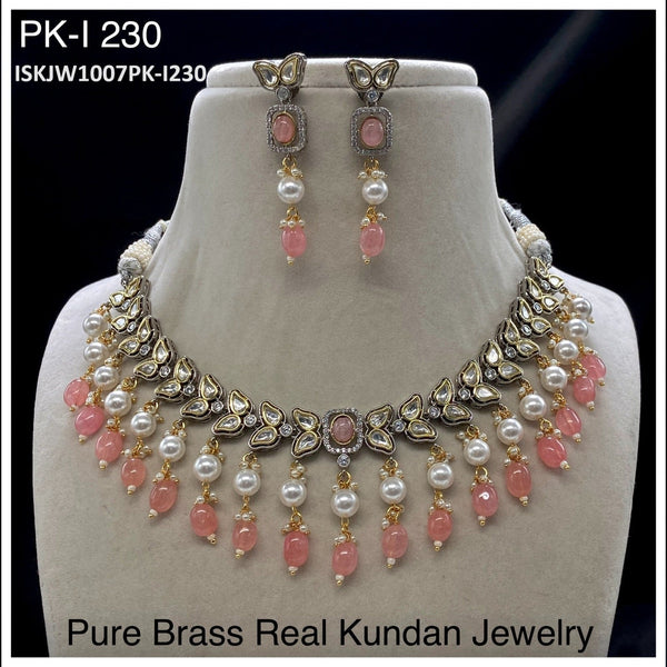 Pure Brass Real Kundan Jewelry Set-ISKJW1007PK-I230