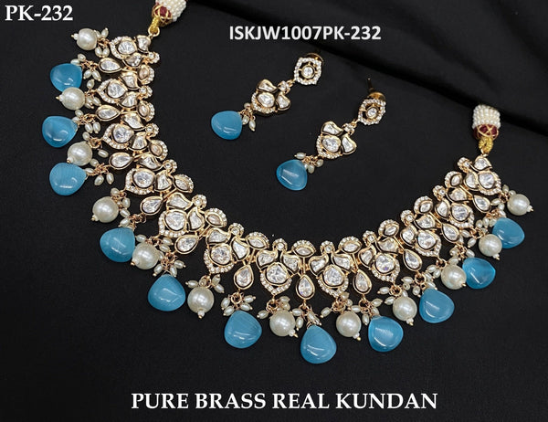 Pure Brass Real Kundan Jewelry Set-ISKJW1007PK-I232