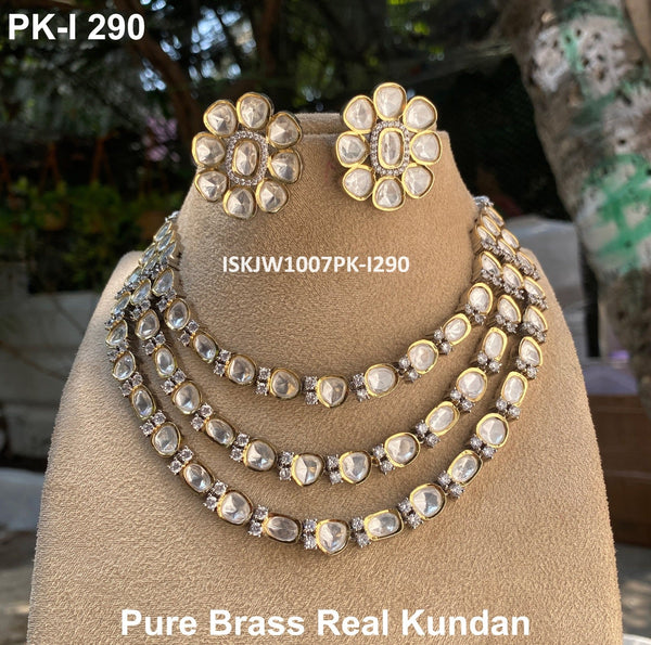 Pure Brass Real Kundan Jewelry Set-ISKJW1007PK-I290