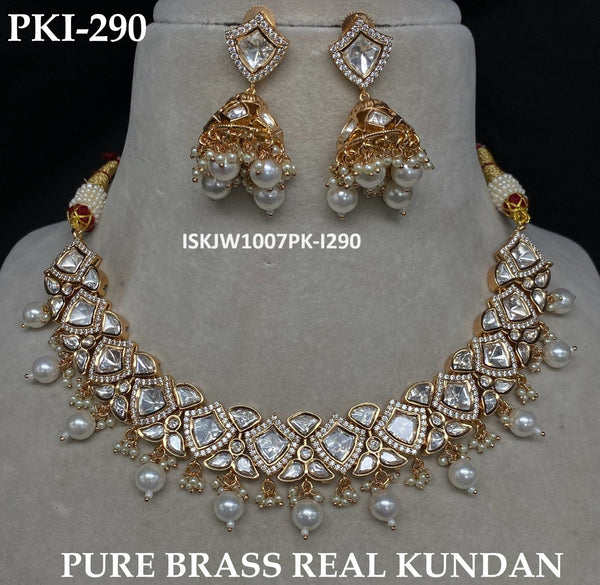 Pure Brass Real Kundan Necklace Set-ISKJW1007PKI-290
