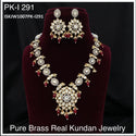 Pure Brass Real Kundan Jewelry Set-ISKJW1007PK-I291