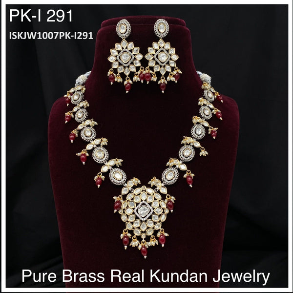 Pure Brass Real Kundan Jewelry Set-ISKJW1007PK-I291
