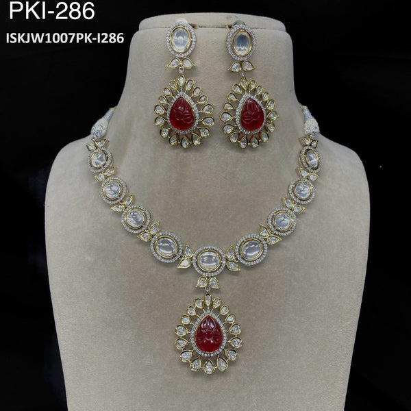 Pure Brass Real Kundan Necklace Set-ISKJW1007PKI-286
