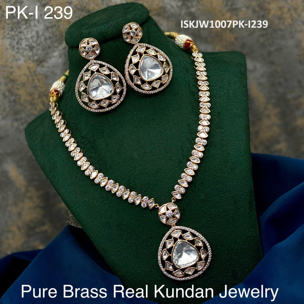 Pure Brass Real Kundan Necklace Set-ISKJW1007PKI-239