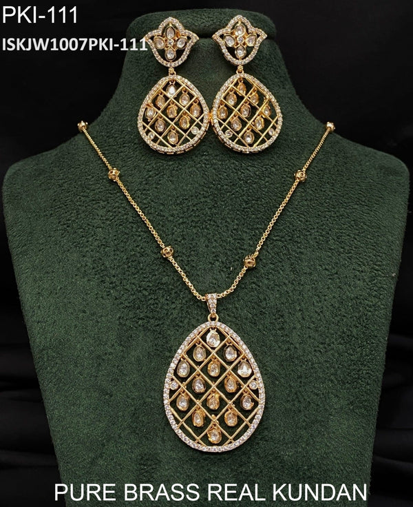 Pure Brass Real Kundan Necklace Set-ISKJW1007PKI-111