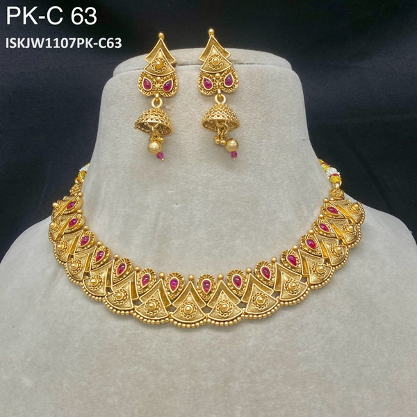 Pure Brass Real Kundan Necklace Set-ISKJW1107PK-C63
