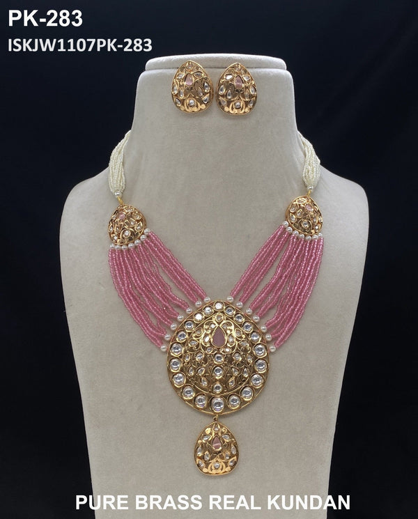 Pure Brass Real Kundan Necklace Set-ISKJW1107PK-283