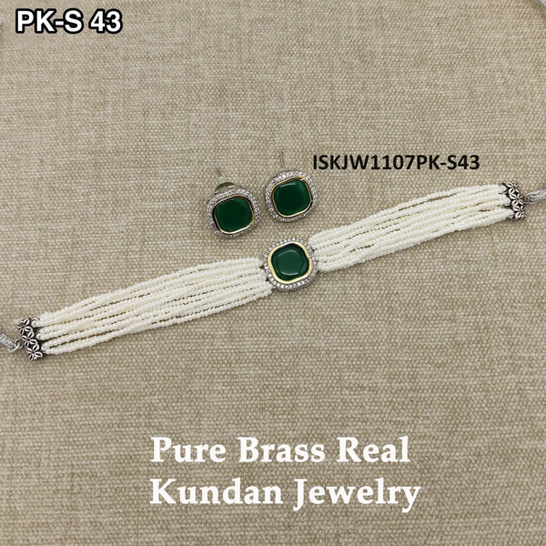 Pure Brass Real Kundan Choker Set-ISKJW1107PK-S43