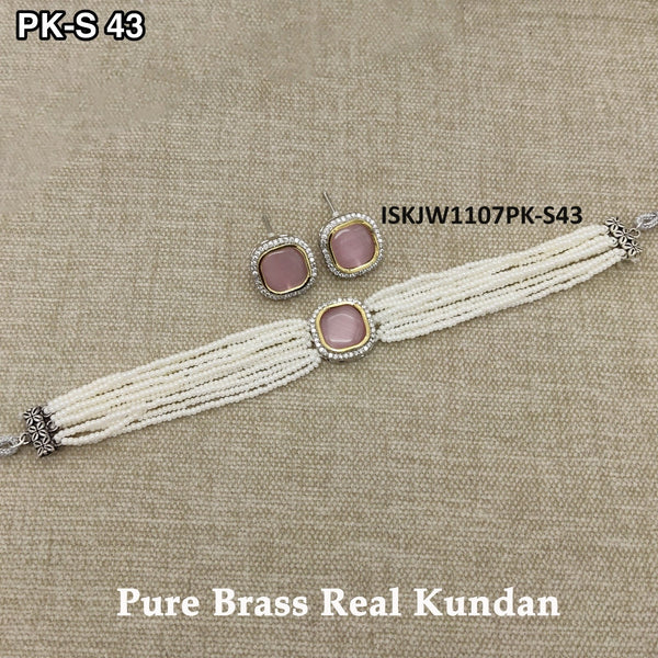 Pure Brass Real Kundan Choker Set-ISKJW1107PK-S43